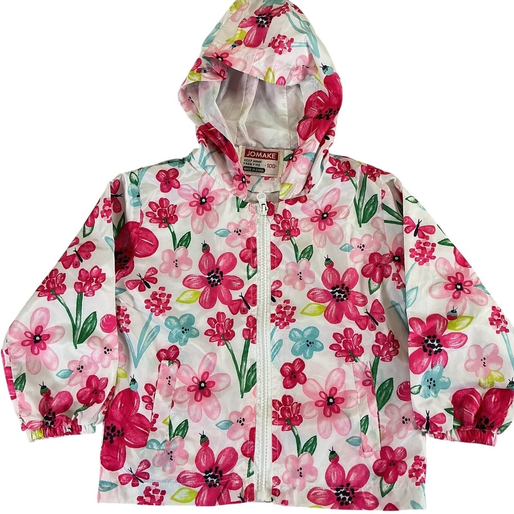 Girls Floral Rain Jacket Hooded Lightweight Windbreaker Pink Flower‎ Coat JOMAKE